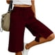 thumbnail image 1 of TaTaai Casual Shorts Stretchy Waist Cool Women Loose Wide Leg Bermuda Shorts Solid Color Side Slit Pockets Drawstring For Home Daily Summer Wear Gift, 1 of 7