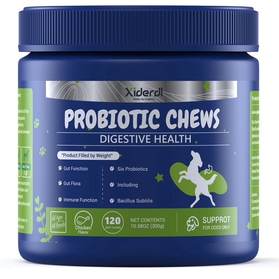 Xiderdl Dog Probiotic Soft Chews 120 Count – 6-Strain Probiotics (2 Billion CFU) for Digestive & Immune Support – Chicken Flavor Gut Health Supplement for Dogs