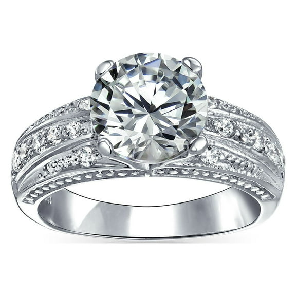 Bling Jewelry Womens Art Deco Style 2CT Princess Cut CZ Solitaire Engagement Set & Pave Band Ring .925 Sterling Silver