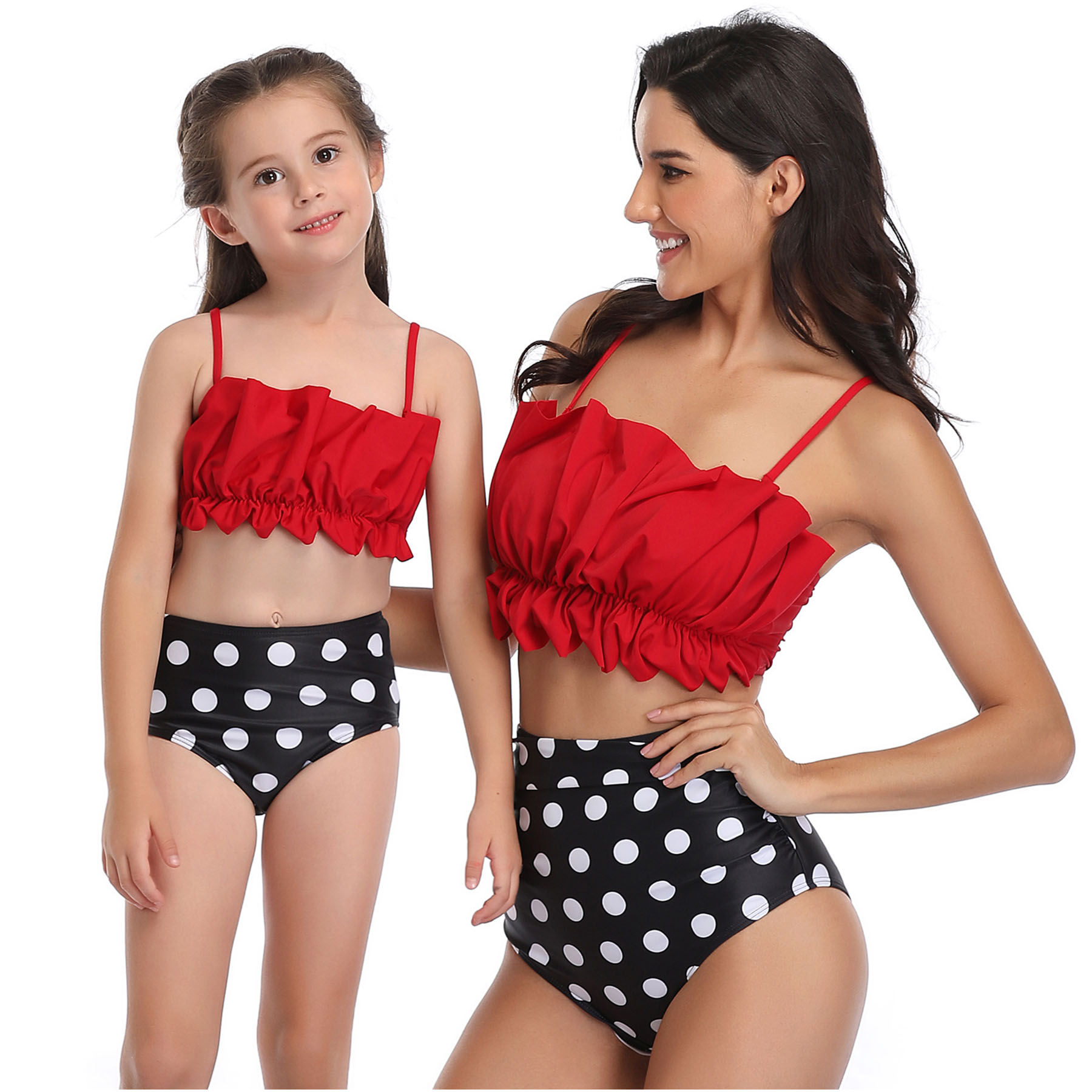 HowJoJo Mommy and Me Bathing Suit Two Piece Bikini Swimsuit Family Matching Swimwear High Waisted