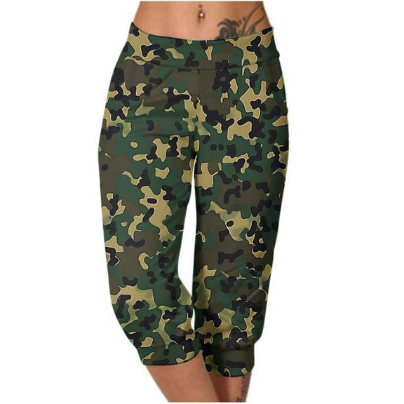 Penkiiy Women's Cropped Pants Yoga Pants Camouflage Baggy Soft Sweatpants Outdoor Sports Casual Pants With Pockets 3XL Multicolor