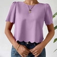thumbnail image 4 of Timegard Womens Tops Crewneck Puff Short Sleeve Back Button Loose Cropped Casual Solid Color Tops Blouse, 4 of 7