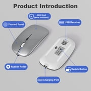 SANPTENT LED Wireless Mouse, Slim Rechargeable Silent Mouse, 2.4G Portable USB Optical Computer Mice with USB Receiver - Silver