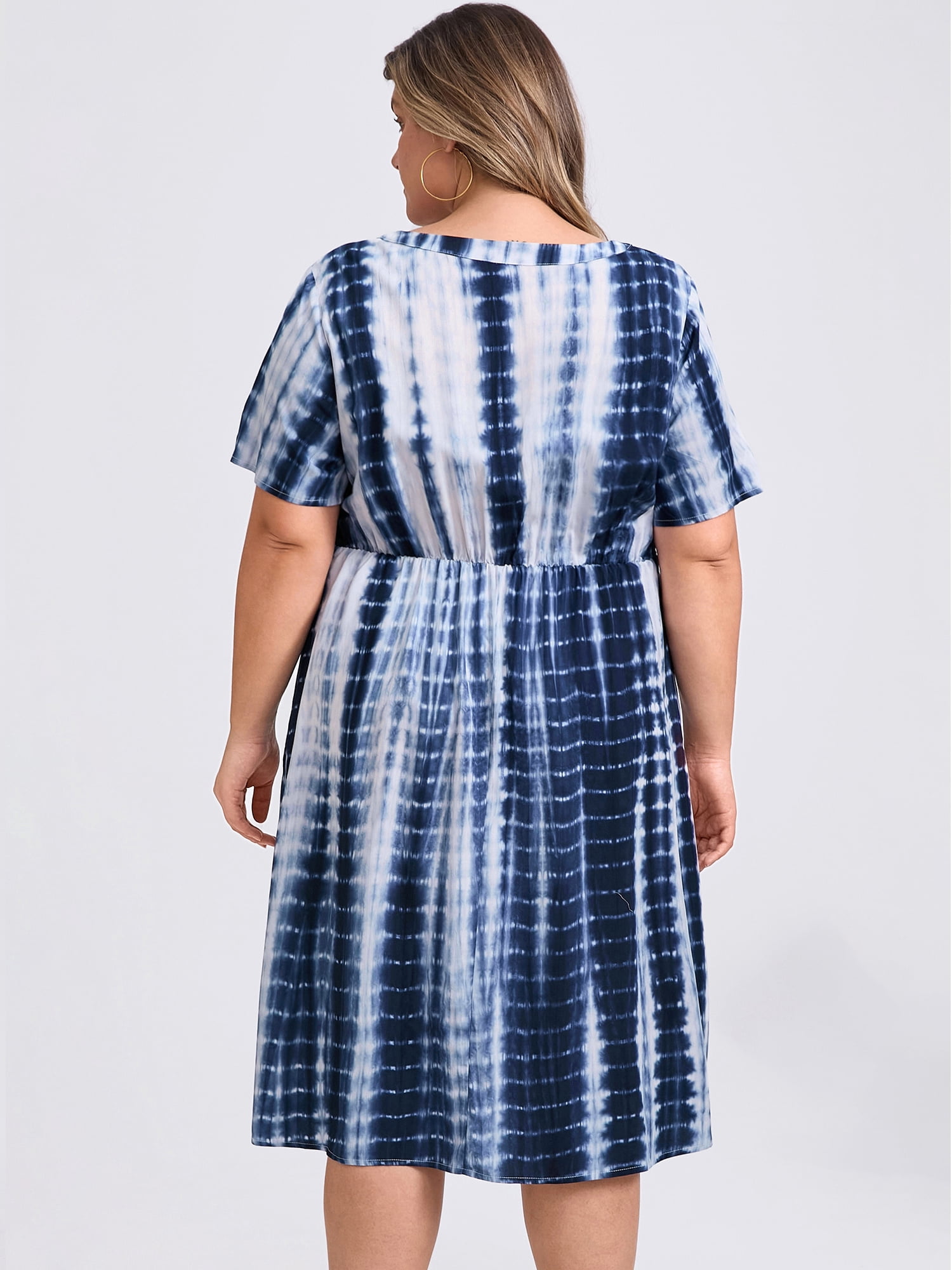 DARING DIVA Plus Size Tie Dye Summer Short Sleeves Dress 2X Dark Blue