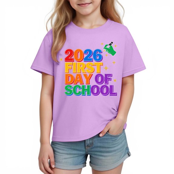 WRKEKC Boys T-Shirts Short Sleeve Round Neck Print Soft Cotton Tops with First Day of School Pattern for Kids Daily Wear 3-10 Years