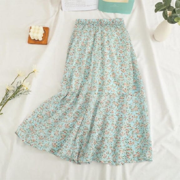 PNTUTB Women's Casual Fashion Commuter Lightweight Breathable Loose Elastic Waist Chiffon Floral Print Skirt
