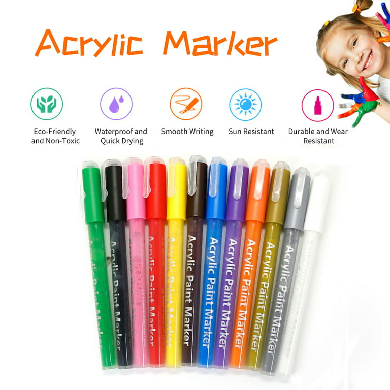 12 Colors Acrylic Paint Markers Set Water-Based Art Marker Pen 0.7
