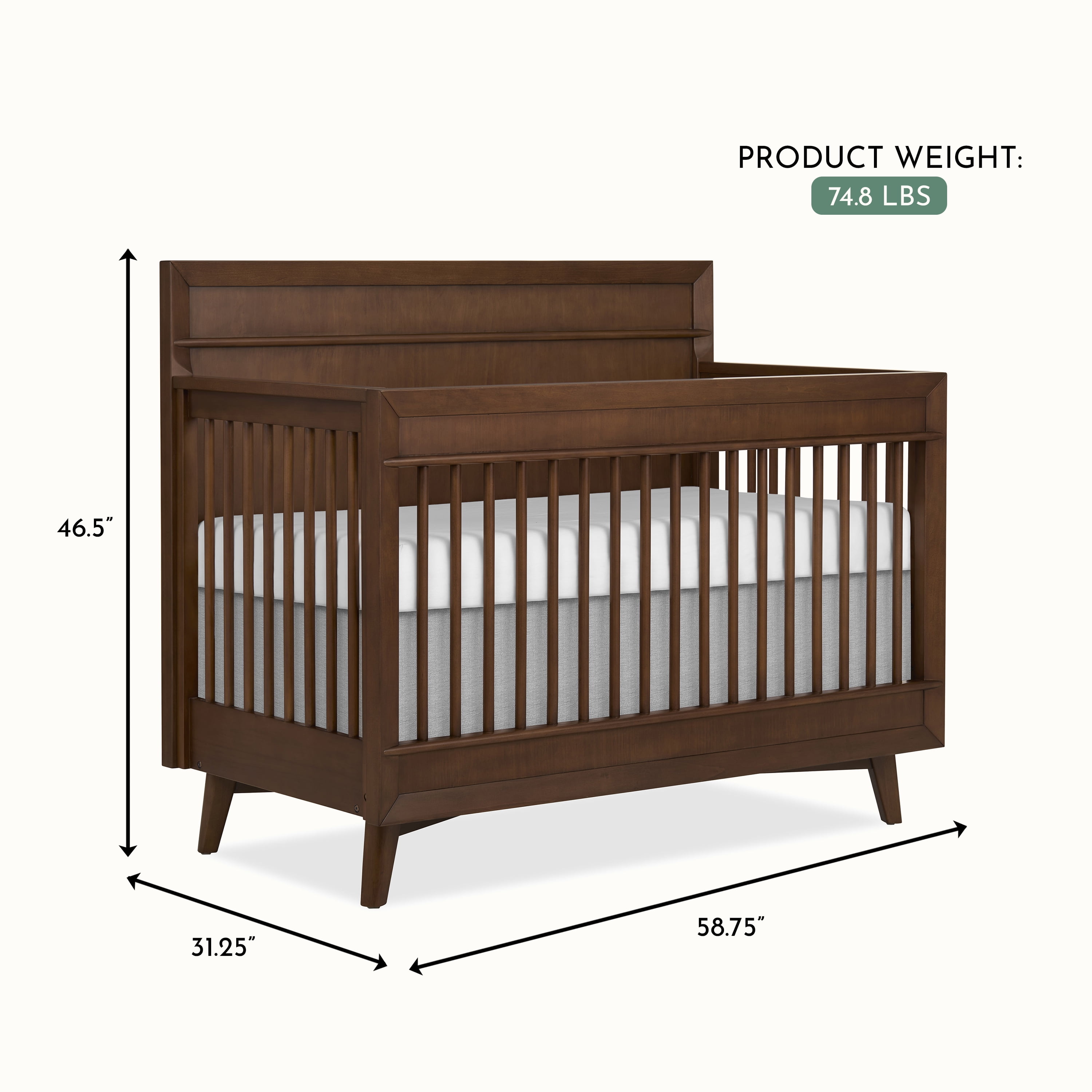 Evolur Loft Antilia Mid-Century 4-in1 Crib in Walnut