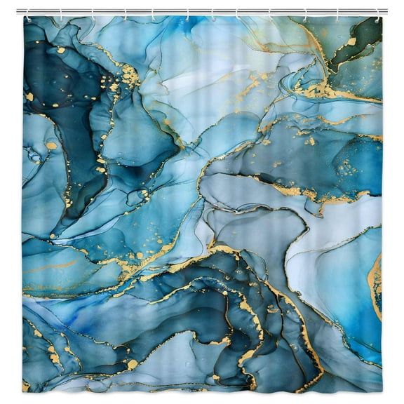 Blue Marble Bathroom Shower Curtain Set with Hooks 72X84in