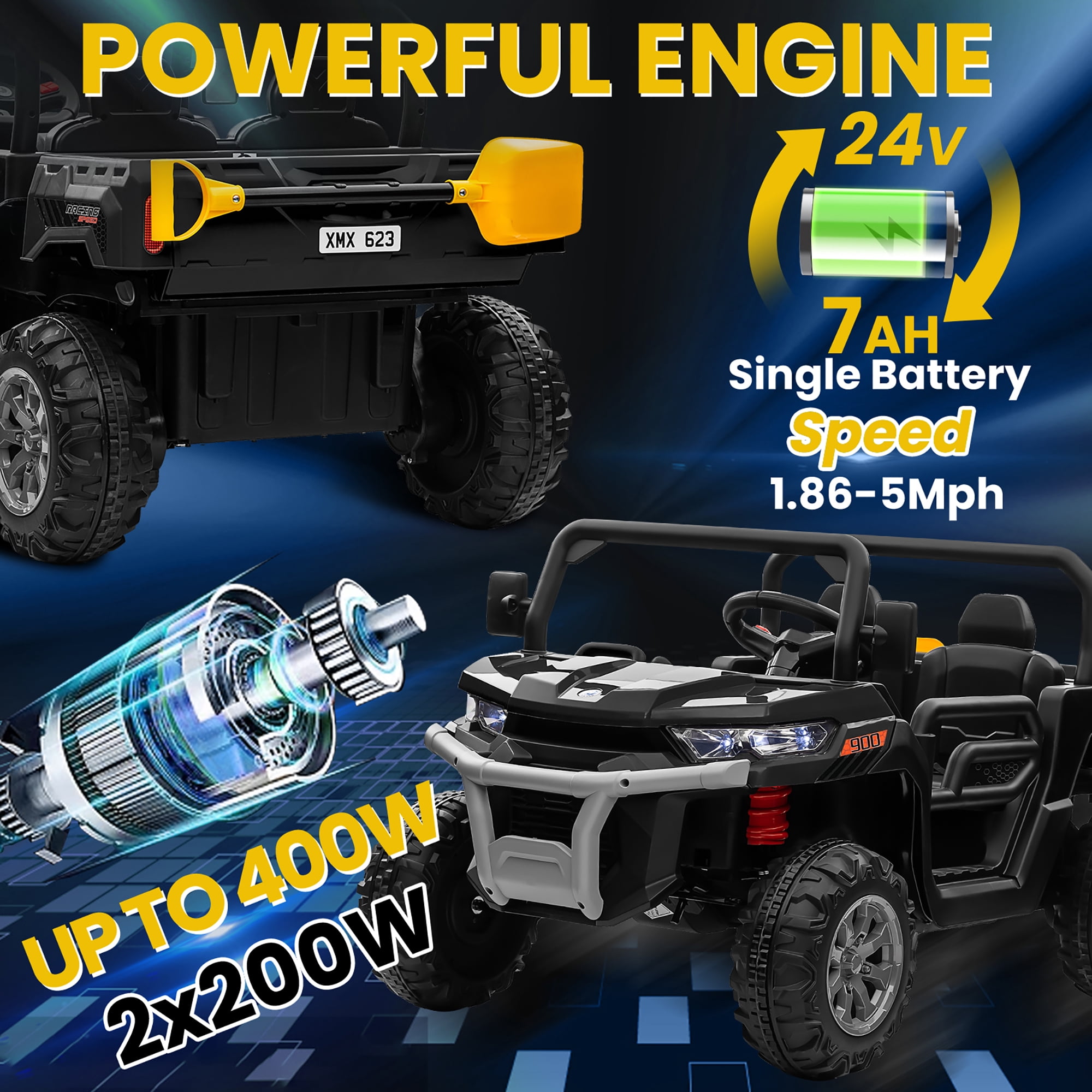 Joyracer 24 Volt Ride on Toys, 4WD Ride on Dump Truck for Kids, 2 Seater Ride on Car with Remote, Electric Power Car Wheels Toys with Trailer & Shovel, MP3/Bluetooth Music, Black