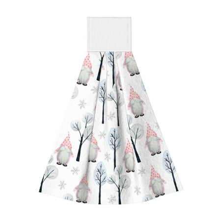 

Zufioo Pink oldman Winter Forest Print Coral Fleece Velcro Hand Towel Hangable Absorbent Hand Towel Suitable for Kitchen Bathroom Household Items