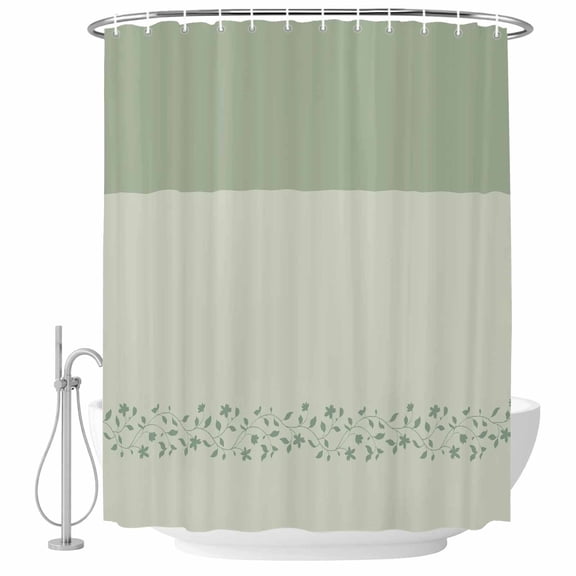 Sage Green Botanical Shower Curtain Set - Small 36" x 72" Washable Bathtub Curtain with 12 Hooks, Spring Floral Leaf Waterproof Fabric Stall Shower Curtains for Bathroom/Bathtub Décor