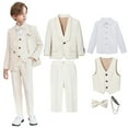 thumbnail image 2 of ZACPNCV Boy's Slim Fit Formal Suits 6 Piece Outfit for Ring Bearers Kids Dress Toddler Boy Tuxedo Homecoming Suits for Boys Beige 3-4 Years, 2 of 9