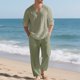 thumbnail image 1 of Blusas y camisas de manga larga con cuello en V para hombre, jersey informal con capucha, pantalones deportivos lisos de manga larga, chándal de dos piezas con cintura elástica, blusa y pantalón de po, 1 of 7
