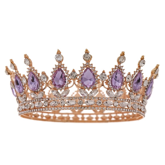 FORSEVEN Corona de reina con diamantes de imitación, coronas y tiaras de boda para mujer, accesorios para el pelo de fiesta, corona de princesa, corona de cumpleaños, corona nupcial de cristal (dorado