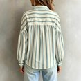 thumbnail image 5 of Boho Striped Button Down Shirt for Women, Vintage Long Sleeve Puff Sleeve Blouse, Oversized Loose Fit Casual Tops, Fall Fashion Tunic Blue L, 5 of 5