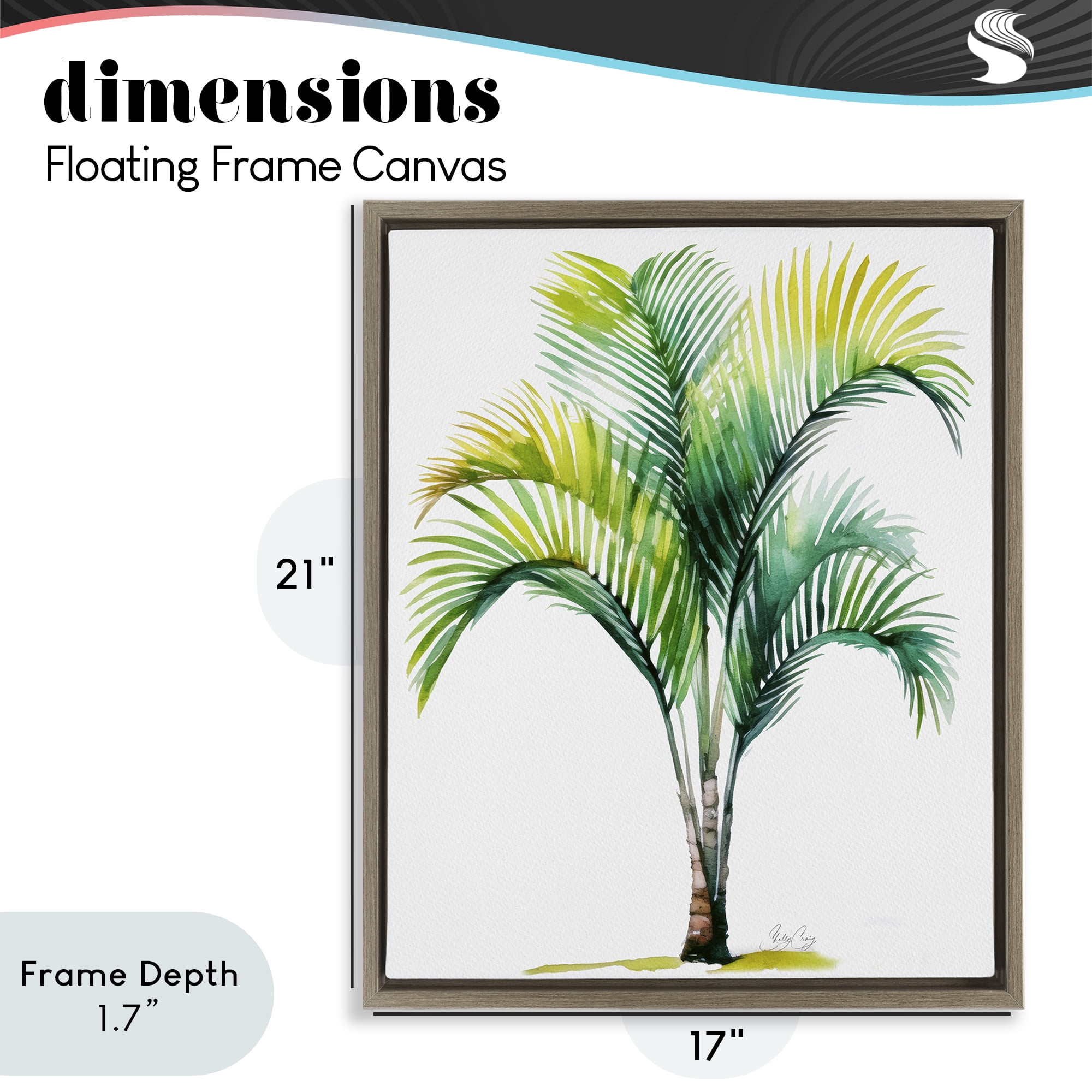 Stupell Industries Coastal Canopy Palm Tree Brown Framed Floater Canvas Wall Art, design by Shelly Craig