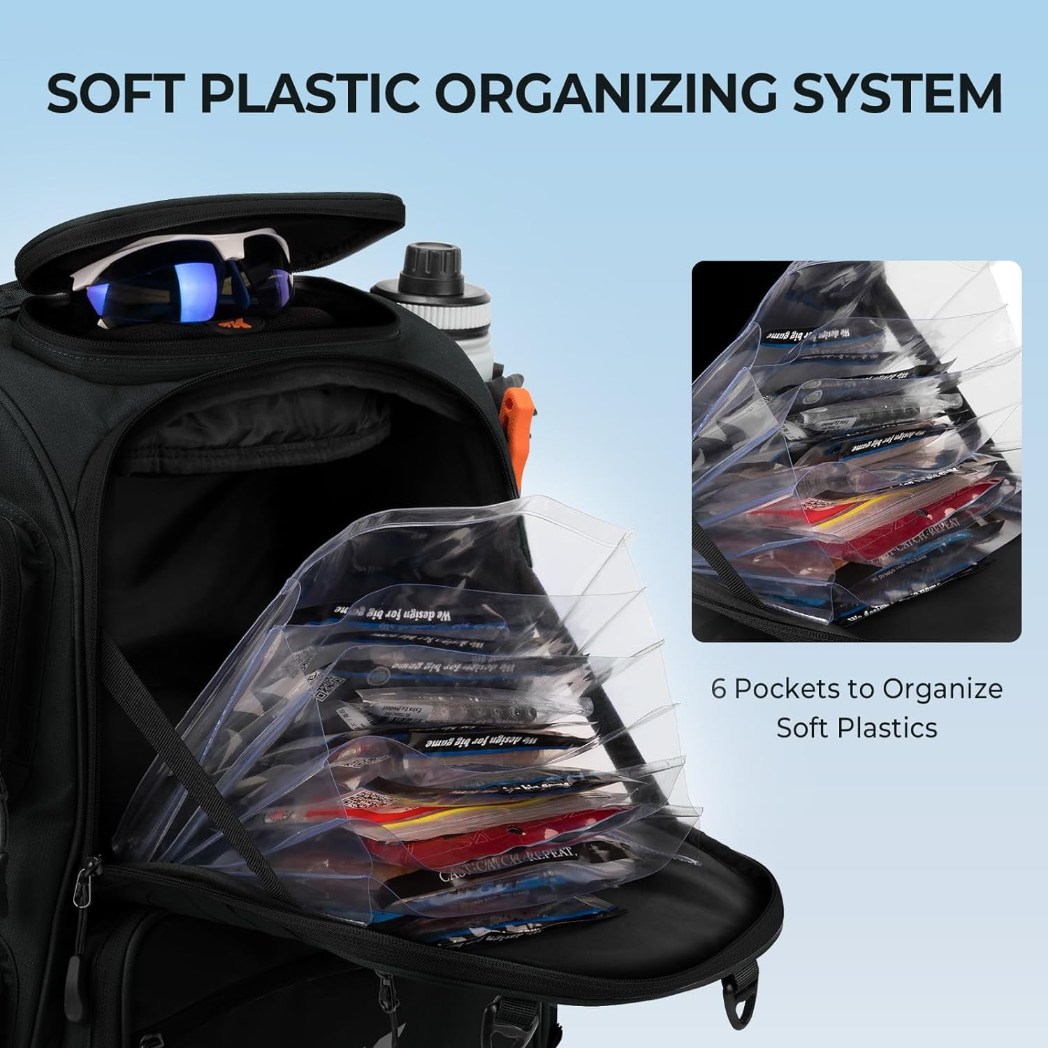KastKing Fishing Tackle Backpack with Rod Holders-4 Tackle Boxes-Rain Cover,45L Large Storage for Fishing Gear-Bait Boss