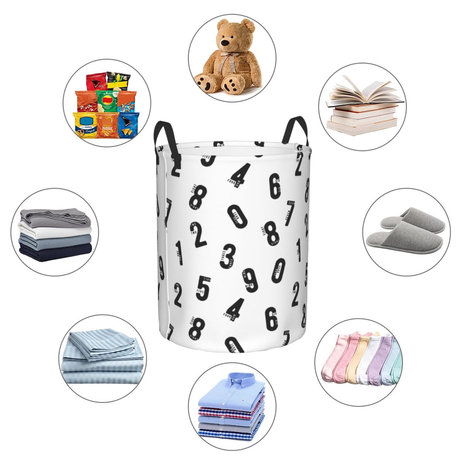 Large Laundry Basket with Handles - Math number Print black Kids Baby Dirty Clothes Laundry Hamper for Bedroom Aesthetic