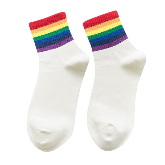 Unisex Rainbow Striped Crew Socks Soft Breathable Mid Calf Socks Colorful Ribbed Cuff Fashion Casual Socks for Men Women Daily Street Holiday Outfit,1 Pair