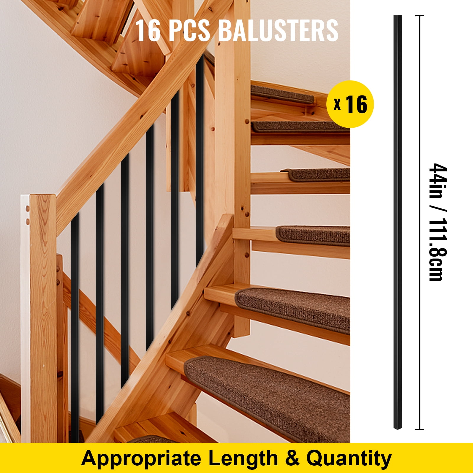 VEVOR 16 Pack Deck Balusters Metal Deck Spindles 44 inch Iron Stair Railing