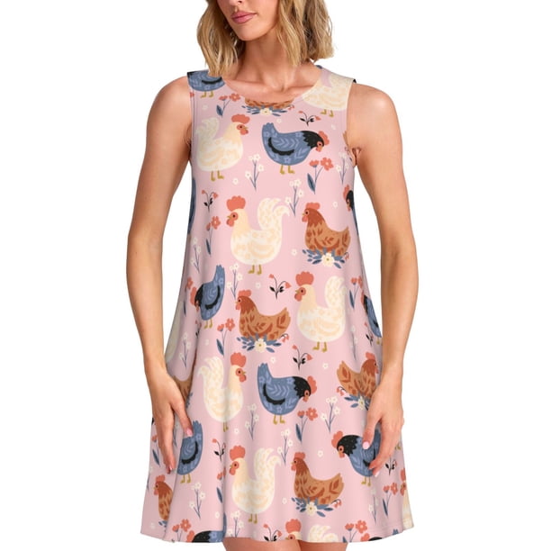 Disketp Funny Chicken para Vestido sin Mangas para Mujeres, Vestidos de Verano para Mujeres, Casual y Holgado para la Playa