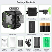 2D 8 Lines Self-leveling Laser Level, 2 x 360° Green Beam Cross Line Laser Level Tools with Bluetooth, Li-ion Battery and Magnetic Base