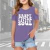 thumbnail image 2 of SNKSDGM July 2025 Girls T Shirts Children Kids Girls Short Sleeve Cold Shoulder T Shirts Kids Summer Oversized Tops Casual Crewneck Basic Tees Tops for Teens Girls Trendy Summer 5-6 Years, 2 of 2