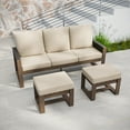 thumbnail image 2 of COOS BAY 3PCS Patio Conversation Sets, Natural Real Wood 3 Seater Sofa, Outdoor Solid Wood Chair with Cushion and Ottomans, for Garden, Backyard,&nbsp;&nbsp;Beige, 2 of 9