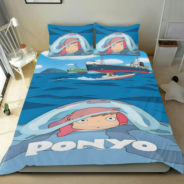 Ponyo Conjunto de sábanas temático, trío de piezas, cómodo y amigable con la piel, diseño único, regalo de decoración para el hogar para familiares, amigos y fans,135cm *200cm