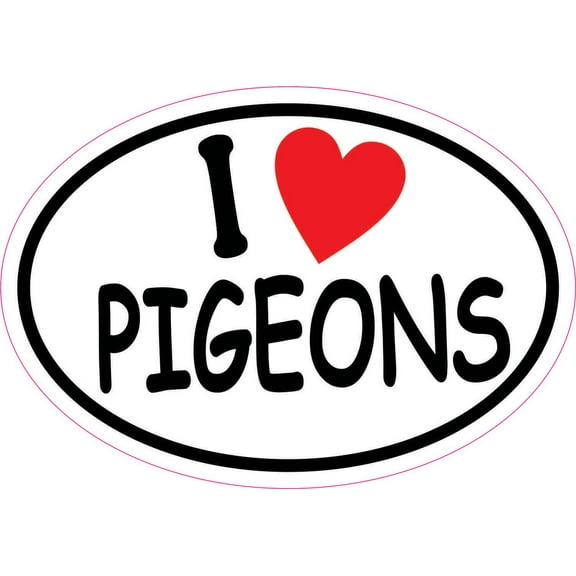 5in x 3.5in Oval I Love Pigeons Vinyl Sticker