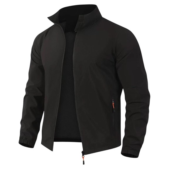 Lightweight Jackets For Men Full Zip Windbreaker Stand Up Collar Fashionable Casual Jacket With Pockets Black L