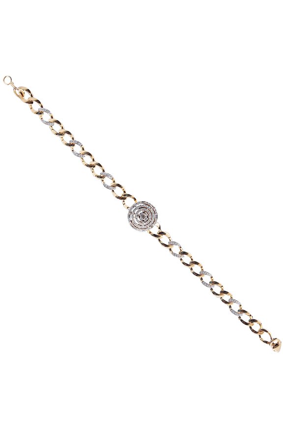 1 TCW Solid 18 Kt Yellow Gold SI Clarity HI Color Diamond Round Disc Charm Chain Bracelet