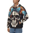 thumbnail image 3 of Zufioo Bow Flower Skull Print Men's Hooded Cardigan, Zip-up Long-Sleeved Sweatshirt Jacket Sportswear-Large, 3 of 5