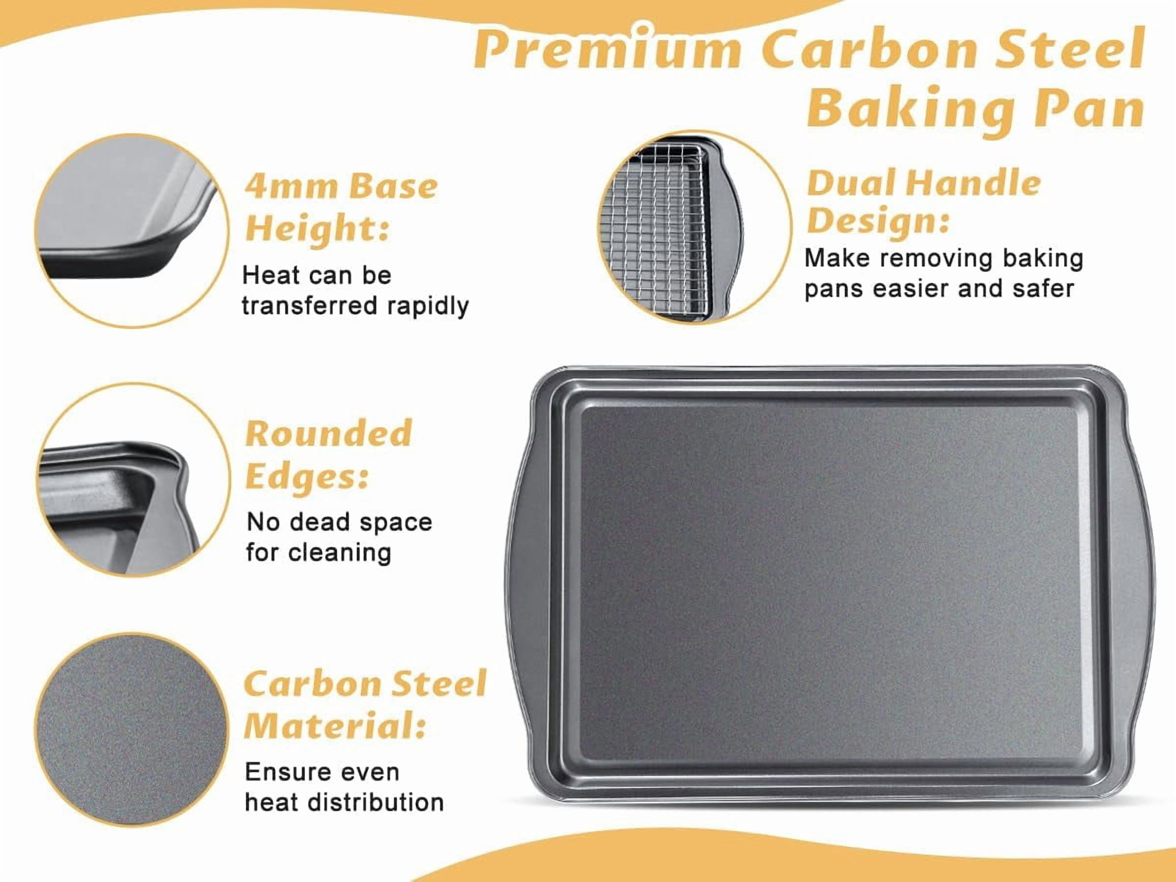 Baking Sheet with Cooling Racks - 17'' x 11" 0.5" Carbon Steel Cookie Sheets for [2 + 2 Racks], Nonstick Pans, Perfect Baking, Roasting, and More