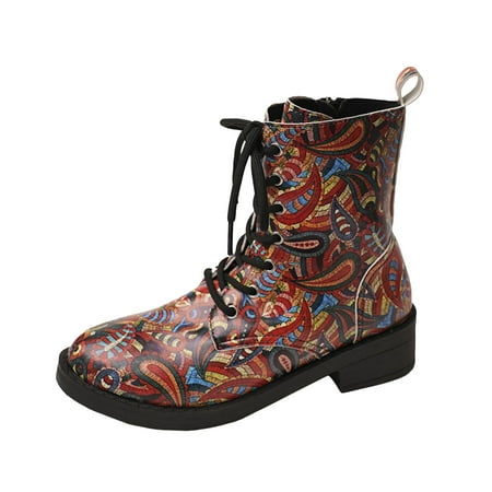 GHSOHS Boots for Women Zipper Work Boots Ankle Booties Shoes Black Heel Boots Fall Winter Women s And Trendy Printed Lace Up Flat Casual Boots Western Cowgirl Boots Rain Boots Comfort Booties Size 41