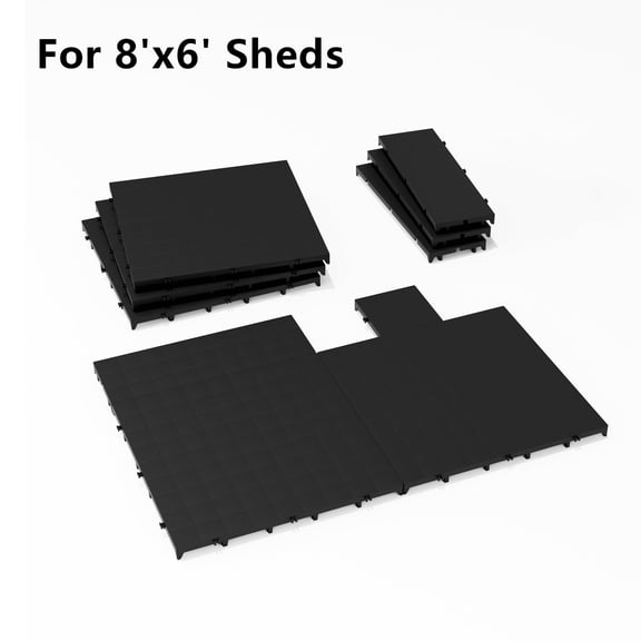 ASJMR Plastic PVC Floor Tiles, 6"x8" Waterproof Outdoor Floating Floor, Damp-Proofing Interlocking Tiles for Outdoor Sheds, Patio, Backyard, Black