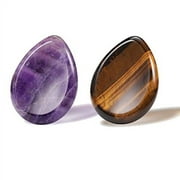 Jovivi 2 Pack Thumb Worry Stones for Anxiety Amethyst Tiger Eye Gemstone Reiki Healing Crystals Pocket Palm Stone for Chakra Meditation Stress Relief