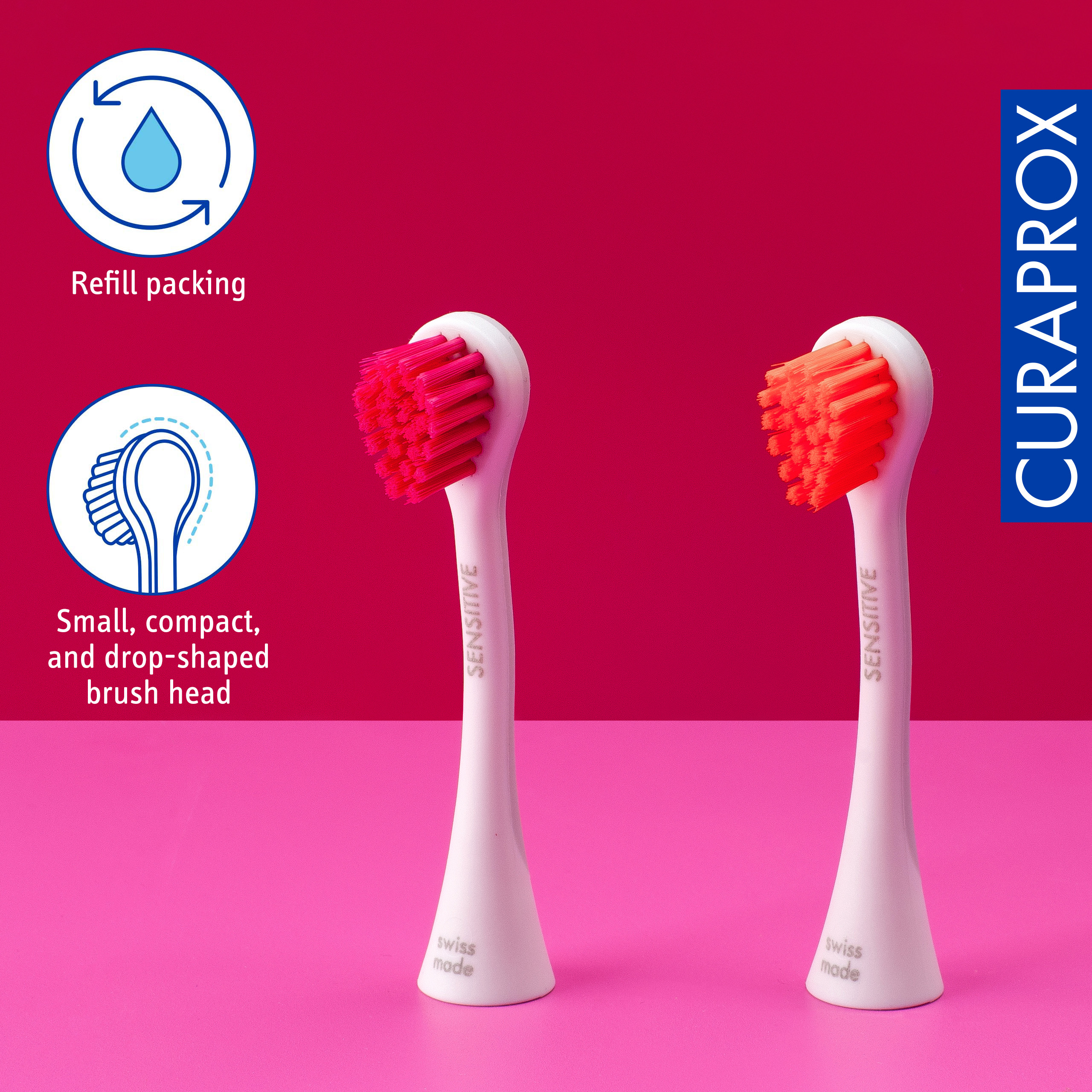 Curaprox Hydrosonic Brush Head Sensitive magenta/orange, 2 pcs