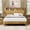 Natural + MDF, variant on Queen Size bed frame with storage headboard, built-in charging station, wavy curved lines design, silent operation, metal support, Walnut