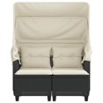 thumbnail image 3 of vidaXL Garden Sofa 2-Seater with Canopy and Stools Black Poly Rattan, 3 of 5