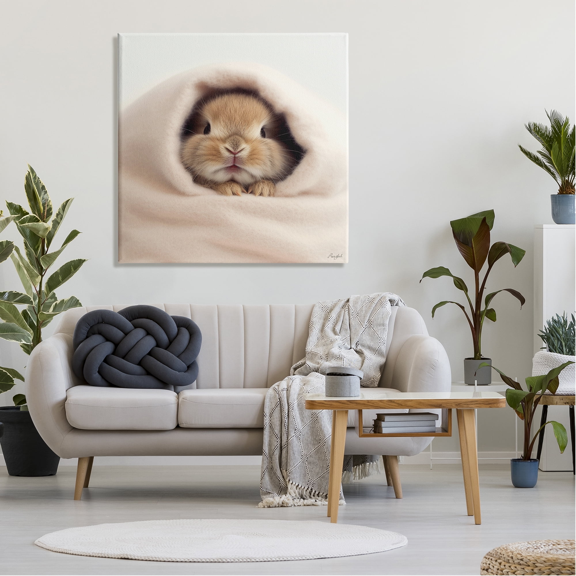 Stupell Industries Baby Bunny in Blanket Animals & Insects Painting Gallery Wrapped Canvas Art Print Wall Art, 36 x 36