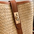 thumbnail image 4 of Bolso de cubo de verano de mensajero de cesta tejida con costuras de PU para viajes (marrón), 4 of 9