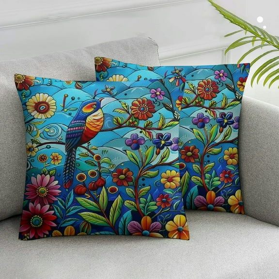 Acheng Flower Tree Throw Pillow Covers Oil Painting Floral Decorative Pillow Covers for Couch Patio and Sofa,Set of 2 White