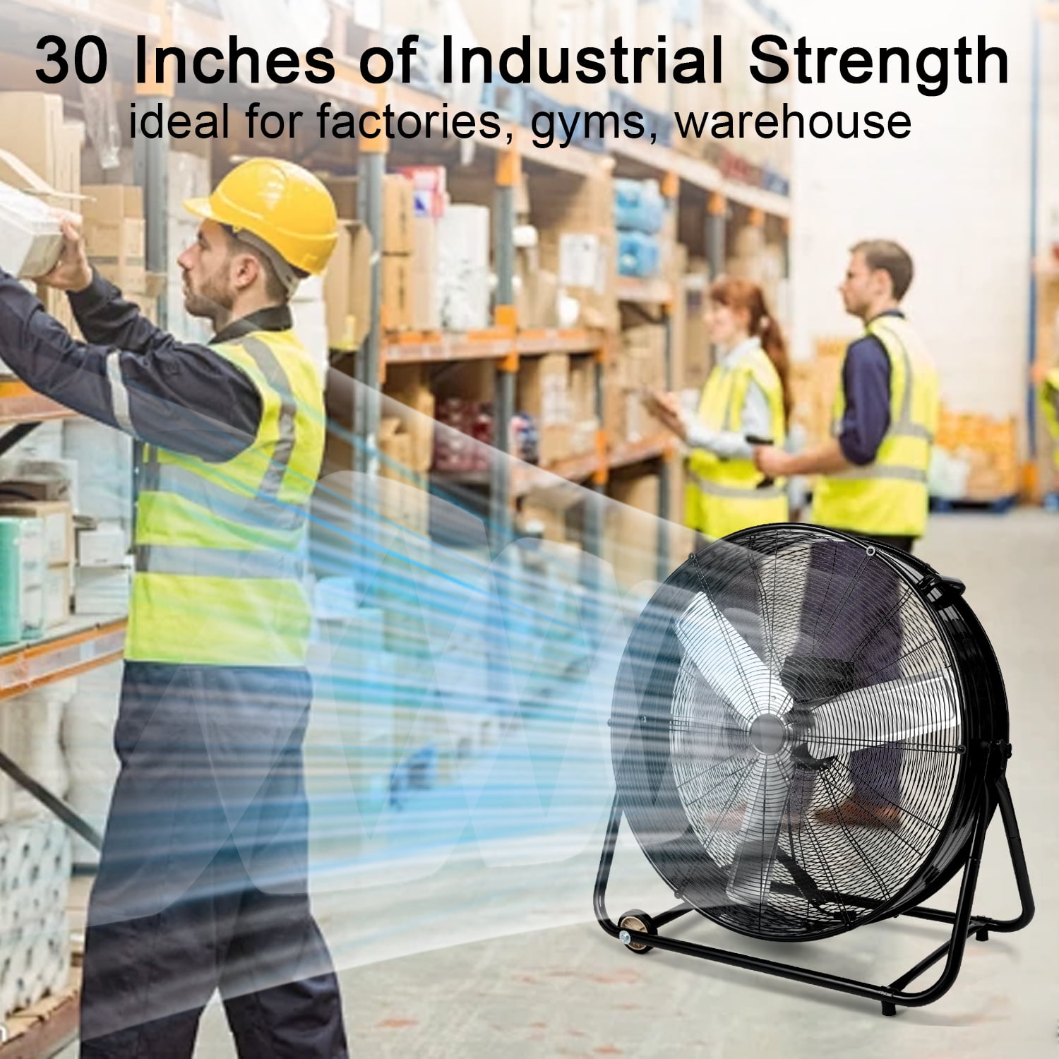30" Industrial Fans for 14000 CFM, High Velocity Fan with 3 Speeds, Heavy Duty Blower Fan Equipped 360° Tilt Air Circulator Used in Warehouse, Garage, Yard