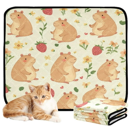 Washable Pet Pee Pads with Super Absorbent Reusable Training Pads for Dogs & Cats Capybaras and Strawberries