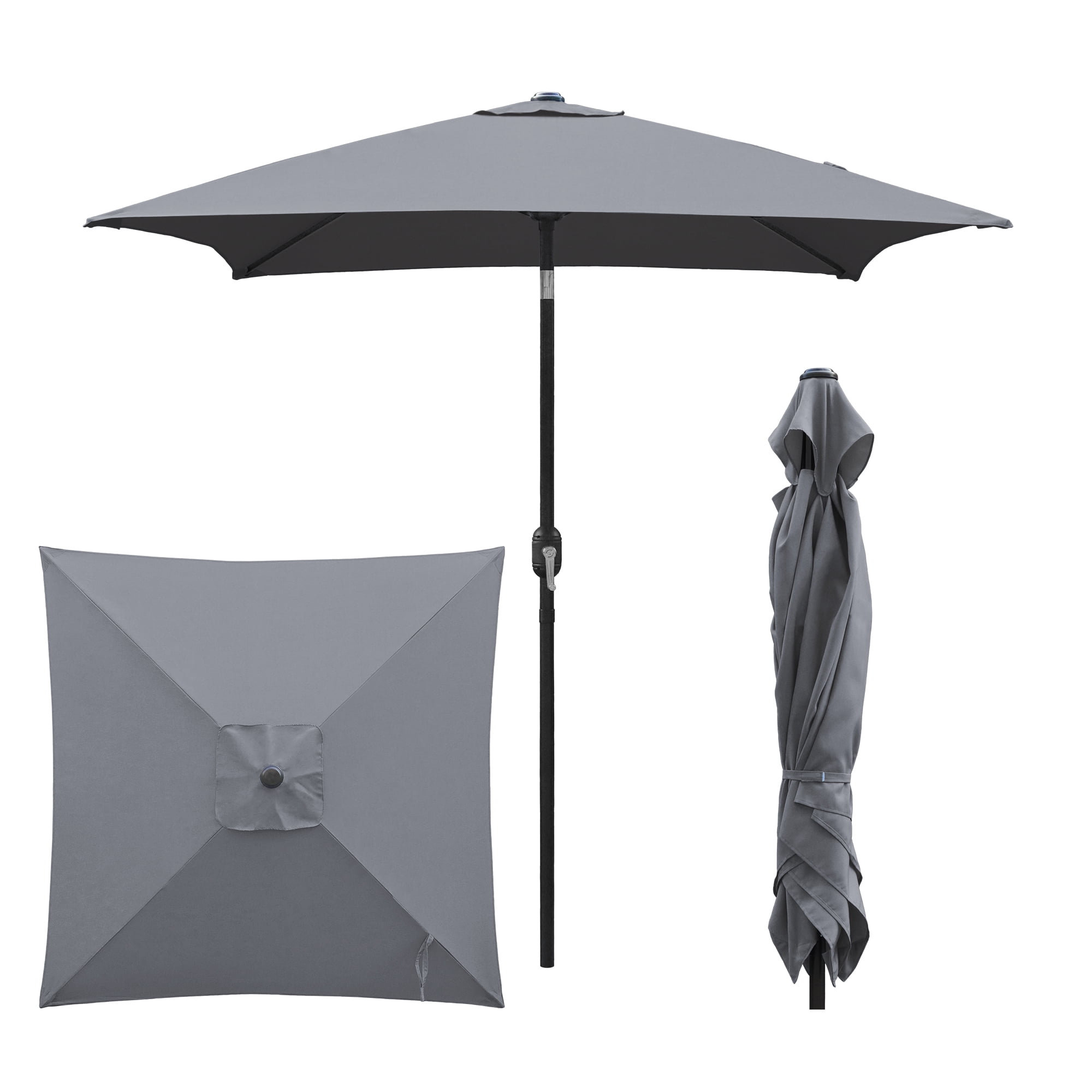 Abble 6.5FT Square Outdoor Patio Umbrella with Push Button Tilt and Crank Handle, Market Umbrella for Garden Deck Backyard Pool, Dark Gray
