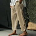 thumbnail image 2 of hotojiny Women Cotton Linen Pants Lightweight Striped Cropped Trousers with Pockets Summer Casual Beach Vaction Clothes, 2 of 4