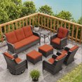 thumbnail image 2 of MeetLeisure 8 Pieces Outdoor Furniture Patio Furniture Set with One 3-Seat Sofa, Two Swivel Rocking Chairs,Two Armchairs, Two Ottomans,One Side Table, Orange, 2 of 13