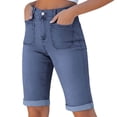 thumbnail image 2 of SOOMLON Stretchy Jean Shorts for Women Plus Size Button Denim Knee Length Shorts Jorts with Pockets Trendy Bottoms, 2 of 9